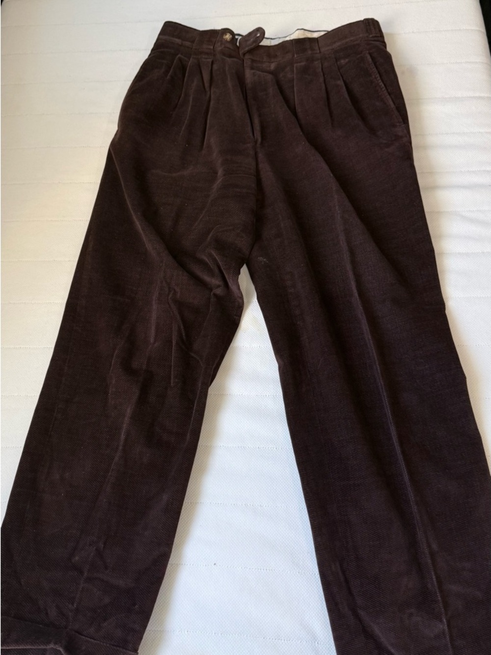 Men's Pleated Corduroy Trousers in Dark Brown